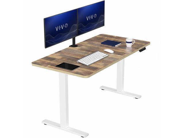 VIVO Electric 60 x 30 Stand Up Desk, Reclaimed Wood Top, White Frame