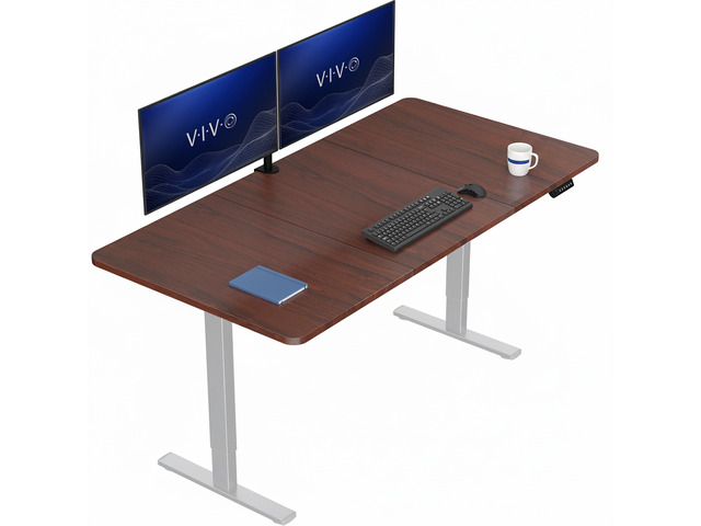 VIVO Electric 71 x 36 Stand Up Desk, Dark Walnut Table Top, Gray Frame