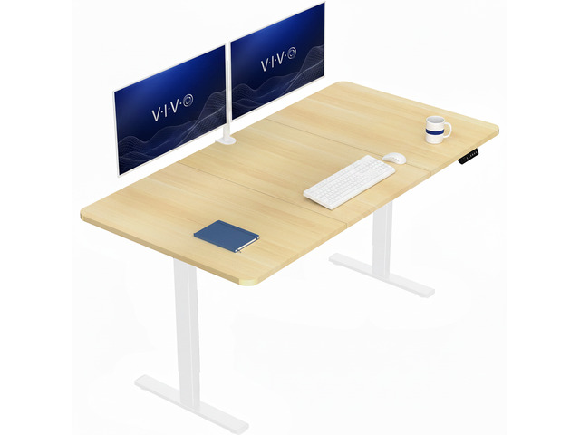 VIVO Electric 71 x 36 Stand Up Desk, Light Wood Table Top, White Frame