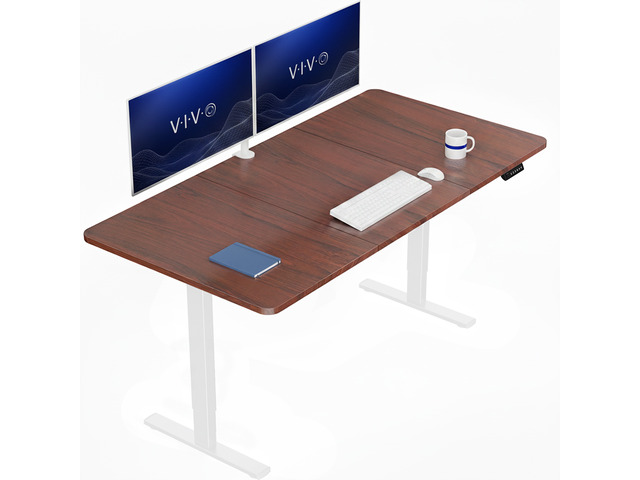 VIVO Electric 71 x 36 Stand Up Desk, Dark Walnut Table Top, White Frame