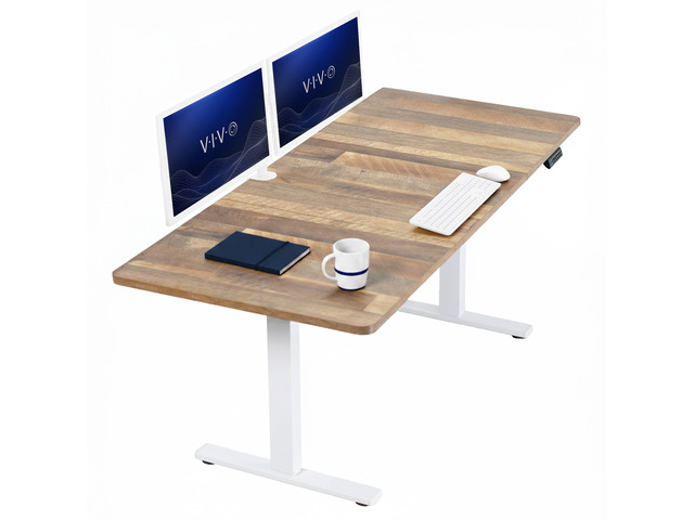 VIVO Electric 71 x 30 Stand Up Desk, Reclaimed Wood Table Top, White Frame