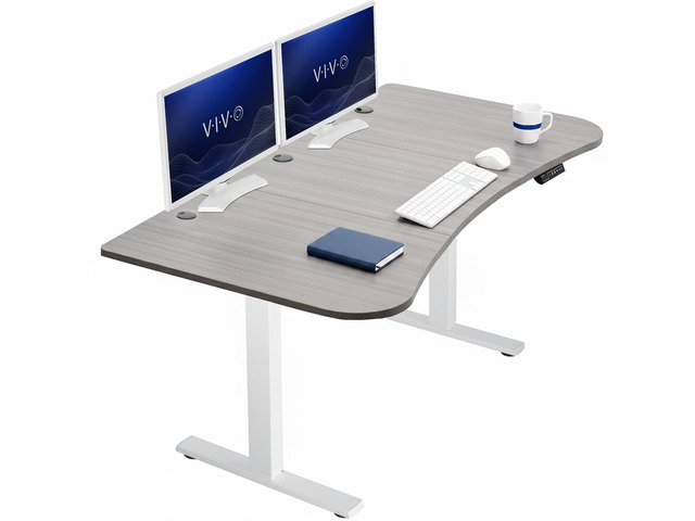 VIVO Electric 63 x 32 Standup Desk, Dark Gray Table Top, White Frame
