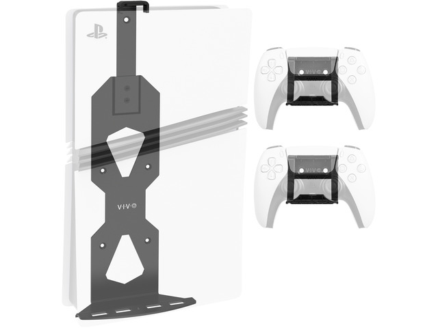 VIVO Black Steel Wall Mount Designed for PS5 Console, 2 Controller Mounts
