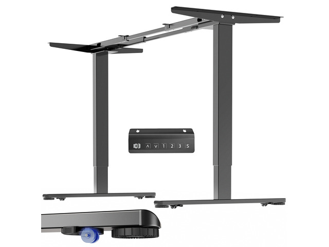 VIVO Black Electric Dual Motor Standing Desk Frame with Hidden Casters