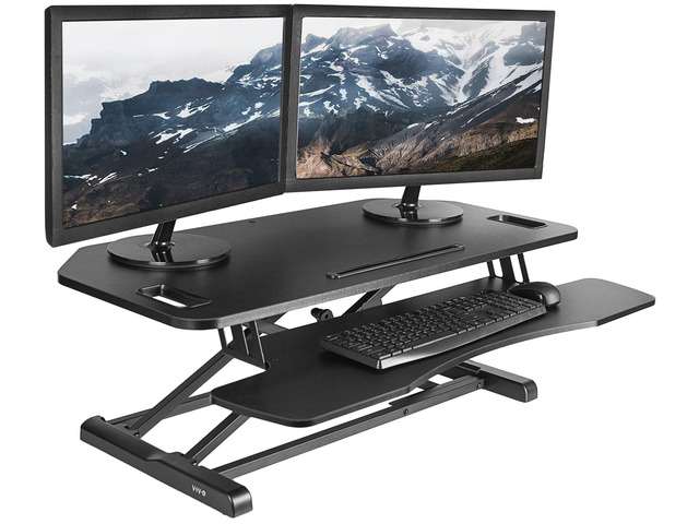 VIVO Black Height Adjustable Corner Standing Desk Monitor Riser 38' Tabletop (DESK-V000KL)