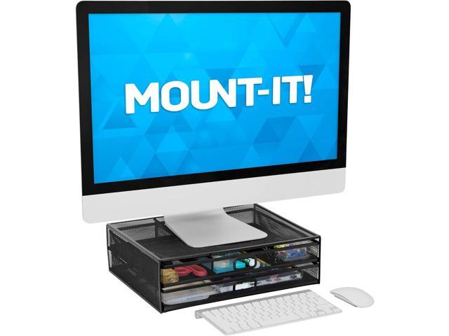 Mount-It! Mesh Computer Monitor Stand Riser with Two Pullout Storage Drawers 32' Max Screen Size