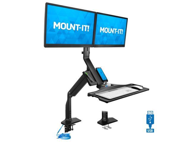 Mount-It! Height Adjustable Sit Stand Computer Workstation Dual Monitor Mount