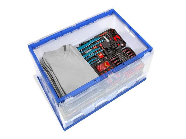 Mount-It! Collapsible Crate for Storage Folding Plastic Container with Attached Lid 65L Liter Capacity