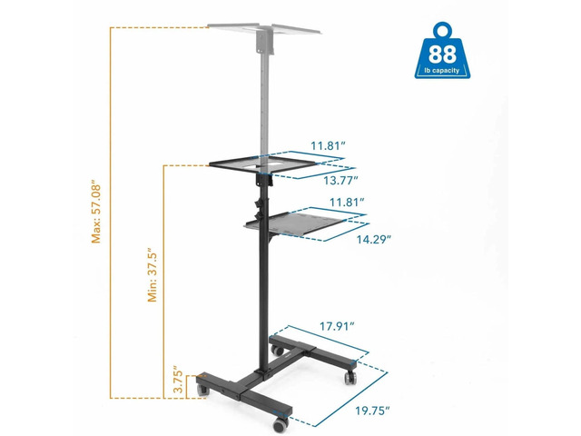 Mount-It! Mobile Projector Stand Rolling Height Adjustable Laptop and Projector Presentation Cart, Holds up to 88 lbs.