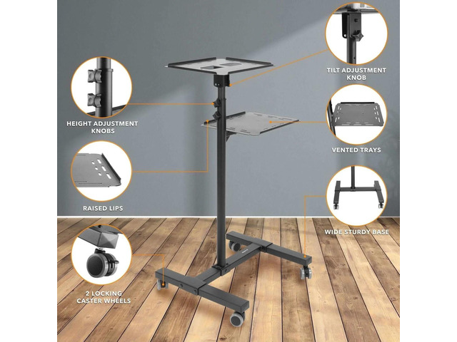 Mount-It! Mobile Projector Stand Rolling Height Adjustable Laptop and Projector Presentation Cart, Holds up to 88 lbs.