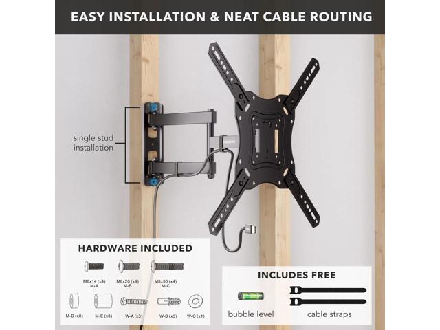 Mount-It! Full Motion TV Wall Mount with Swivel Arm for 28' 32' 40' 43' 48' 50' 55' Inch Flat Screen TVs