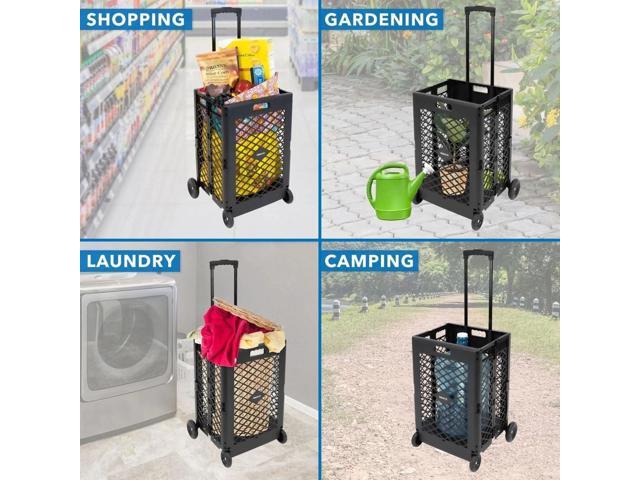 Mount-It! Mesh Rolling Utility Cart Folding and Collapsible Hand Crate on Wheels 55 Lbs Capacity