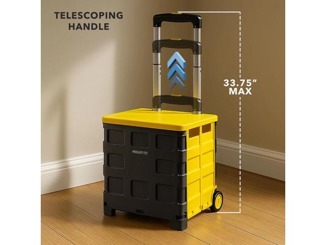 Mount-It! Rolling Utility Cart Folding Collapsible Hand Crate with Lid 55 lbs Capacity