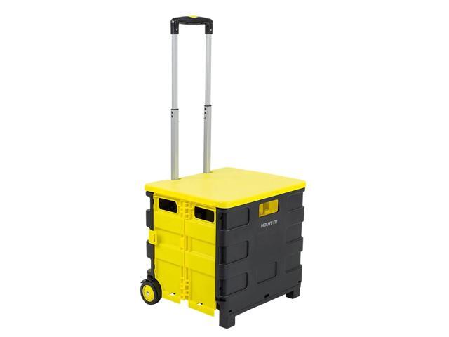 Mount-It! Rolling Utility Cart Folding Collapsible Hand Crate with Lid 55 lbs Capacity