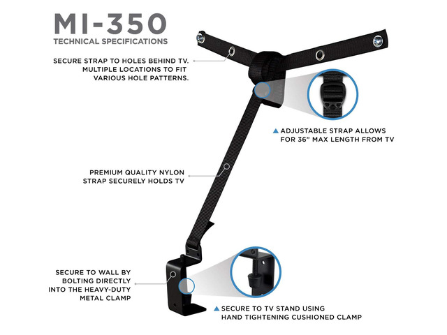 Mount-It! TV Safety Straps for Child and Baby Proofing Secures to TV Stand and Walls
