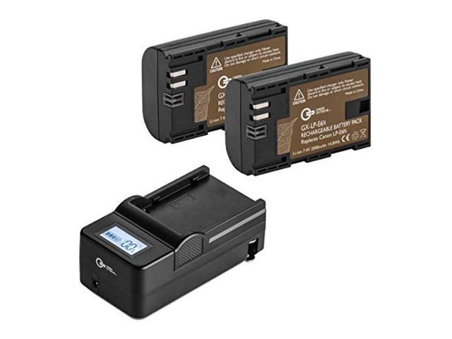 lp-e6n battery, 2 pack and compact smart battery charger for canon xc15, eos 60d, eos 70d, eos 80d,eos 5d ii, eos 5d iii, eos 5