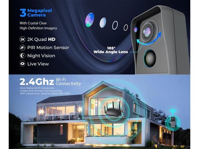 XODO Doorbell Camera Wireless - VD2 Video Doorbell with Chime, 3MP 2K FHD WiFi Door Camera Wireless, PIR Motion Detection, Night Vision, 2-Way...