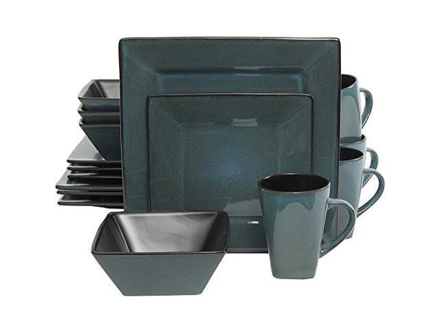 Gibson Home Elite Kiesling Square 16 Piece Dinnerware Set - Blue