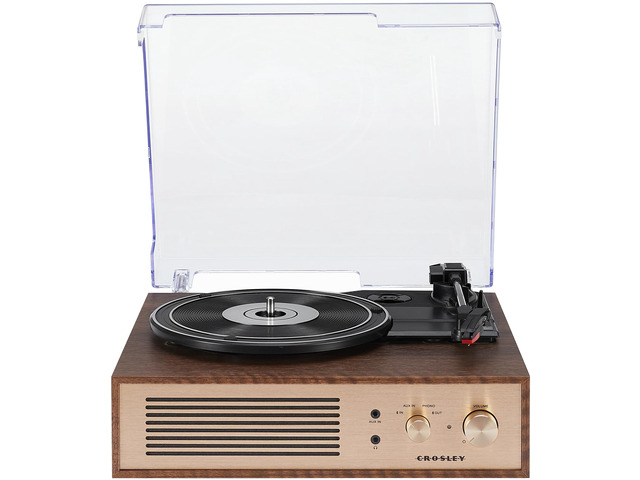 CR6045A-WA Miles Record Player, Walnut 3-Speed Turntable, Bluetooth In / Out, Built-in Full-Range Stereo Speakers, Aux Input