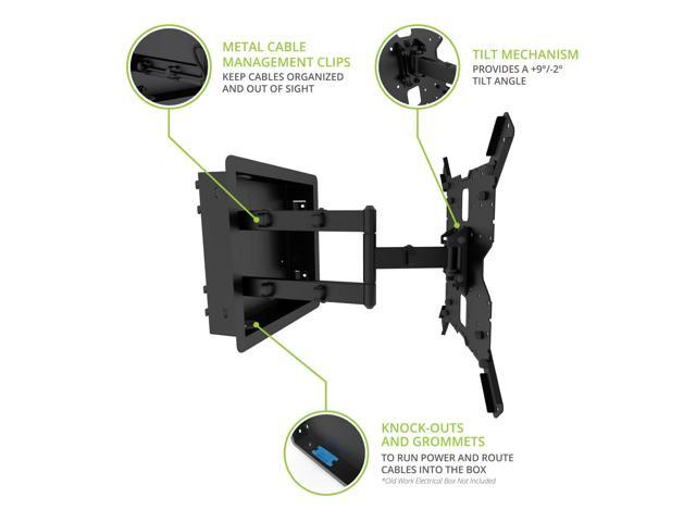 Kanto R400 Recessed in-Wall Full Motion Articulating TV Mount for 35 - 65 TVs | 300x300 VESA No Gap Flush Install | 0.3 Profile 400x400 VESA | Swivel and Tilt Capable | Cable Management Clips - image 12