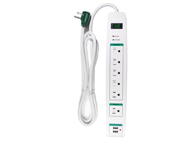 Go Green Power GG-16326USB 6 Outlet Surge Protector with 2 USB Ports and 6' Foot Extension Cord Features Child Outlet Safety Covers