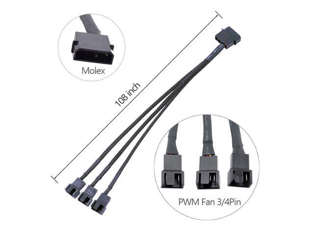 2PCS 4 Pin PWM Fan Extension Cable and 4-Pin IDE to 3X 4-Pin Fan Connector, Sleeved Braided Y Splitter, for Computer PC 4 Pin Fan Extension Power...