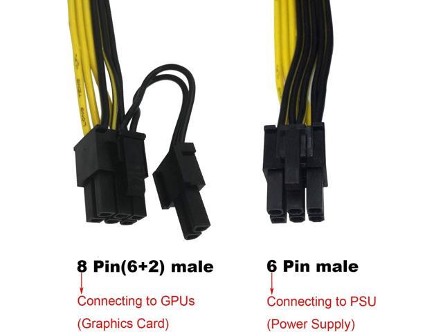 Endlesss 6 Pin Male to 8 Pin (6+2) Male PCIe Adapter Power Cable PCI Express Extension Cable 12.5 Inches (2 Pack)