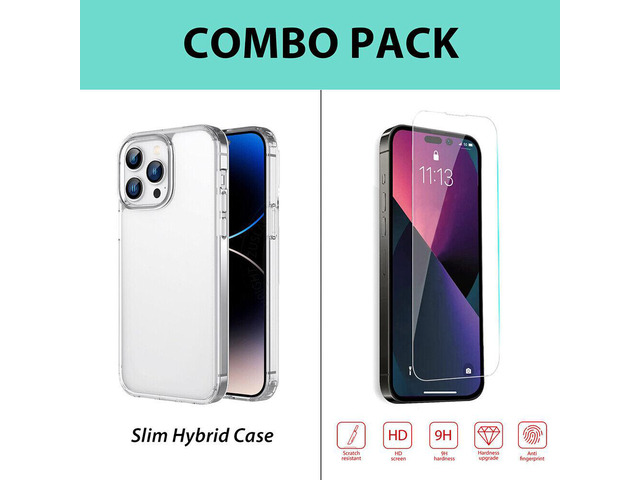 For iPhone 14 Case Crystal Clear Cover+Tempered Glass Screen Protector