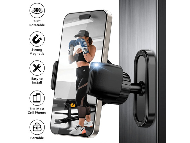 360° Magnetic Phone Holder for Gym, Portable Phone Mount with Strong Magnets Attach to Metal Surface, Gym Accessories for Men Women, Fit 4.7'-7'...