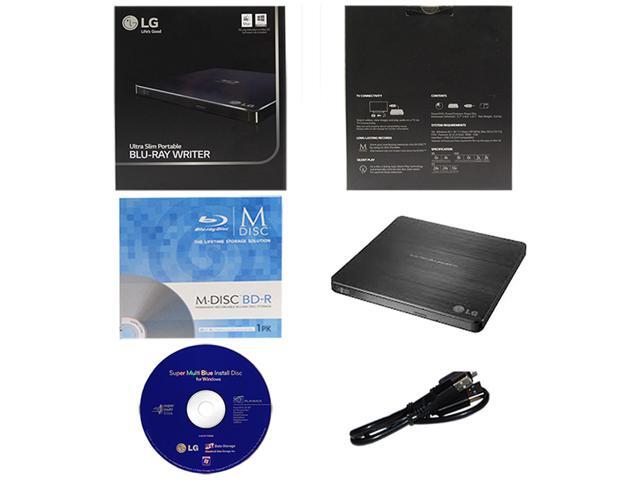 LG WP50NB40 6X Ultra Slim Portable Blu-ray BD CD DVD External Burner Writer Drive in Retail Box +FREE 1pk Mdisc BD + Cyberlink Software +USB Cable