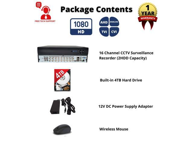 Evertech 16 Channel Digital Video Recorder 4TB Hard Drive for Continuous Recording Compatible with 1080p/720p AHD TVI CVI and Analog (CVBS)...