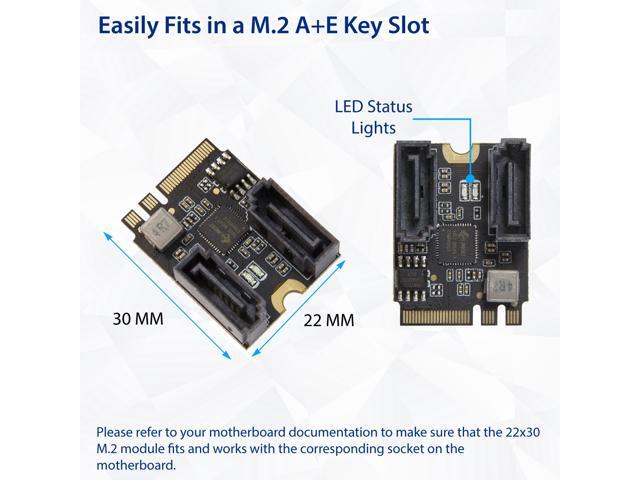 2 Ports NON-RAID SATA III 6gb/s to M.2 A+E Key 22x30 mm Jmicron JMB582
