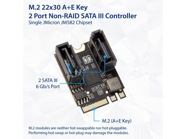 2 Ports NON-RAID SATA III 6gb/s to M.2 A+E Key 22x30 mm Jmicron JMB582