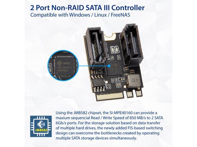 2 Ports NON-RAID SATA III 6gb/s to M.2 A+E Key 22x30 mm Jmicron JMB582