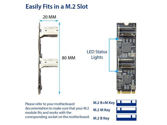 Syba 8 port Non-RAID SATA III 6Gbp/s to M.2 B+M Key Adapter PCI-e 3.0 x2 Bandwith - SI-ADA40170