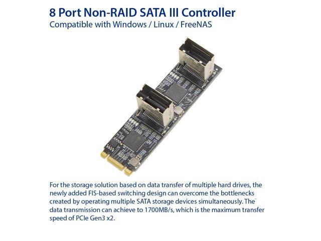 Syba 8 port Non-RAID SATA III 6Gbp/s to M.2 B+M Key Adapter PCI-e 3.0 x2 Bandwith - SI-ADA40170