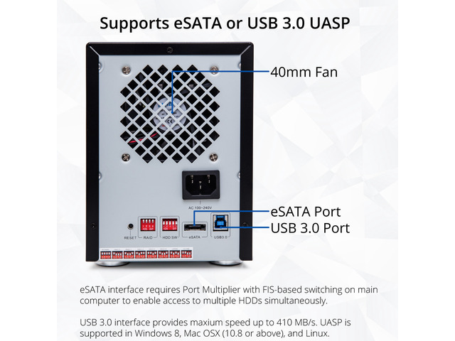 Syba SY-ENC50118 5 Bay 2.5' and 3.5' SATA HDD External USB 3.0 / eSATA RAID Hard Drive Enclosure
