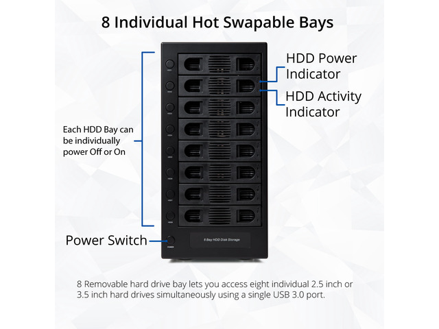 Syba SY-ENC50119 8 Bay 2.5' and 3.5' SATA Hard Drive External USB 3.0 Hard Drive Enclosure