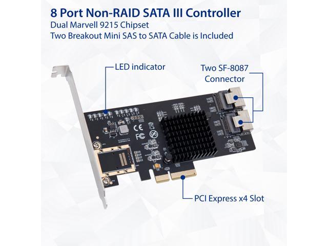SYBA SIPEX40137 8 Port SATA III PCI-e x4 Controller Card - Dual SFF-8087 Interface Marvell 9215 Chipset