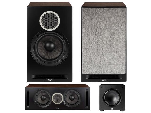 ELAC DBR62-BK Debut Reference Bookshelf Speaker Pair with a ELAC DCR52-BK Debut Reference Center Speaker with 5.25' Woofers and a ELAC PS250-BK...