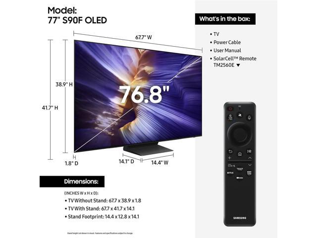 Samsung QN77S90FAFXZA 77 Inch 4K OLED Smart TV with Dolby Atmos and 2 Year Amber Protection Plan (2025)