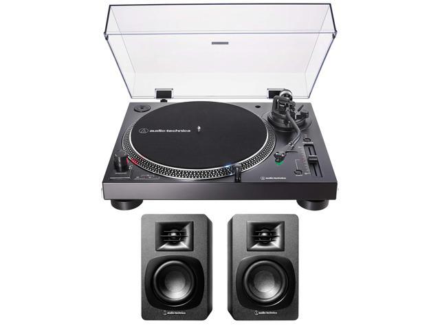 Audio-Technica AT-LP120XUSB-BK Direct-Drive 3-Speed Manual USB Turntable with Audio Technica AT-SP3X Powered Bookshelf Speakers (2018)