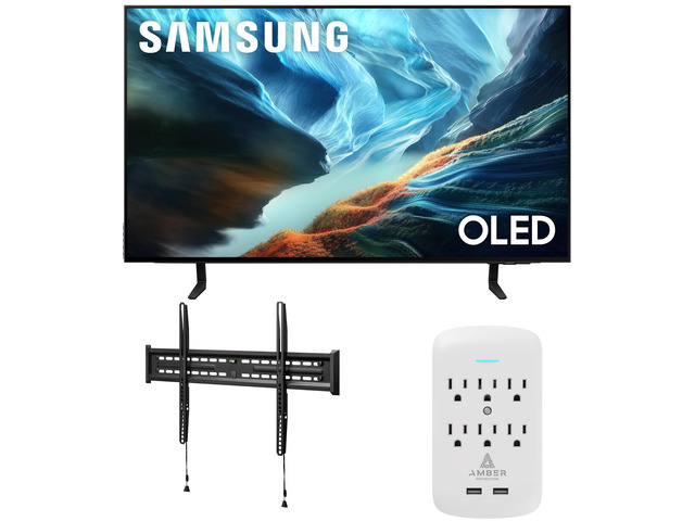 Samsung QN42S90HAEXZA 42' S90H Series OLED 4K UHD Smart Vision AI TV with a Walts FIXED-MOUNT-43-90 Mount and Amber Protection 6-OUTLET-SURGE Surge...
