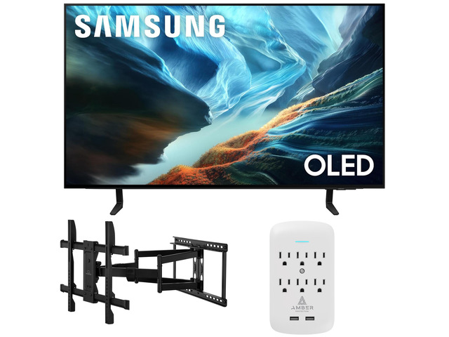 Samsung QN42S90HAEXZA 42' S90H Series OLED 4K UHD Smart Vision AI TV with a Walts XL-FULL-MOTION-MOUNT Mount and Amber Protection 6-OUTLET-SURGE...