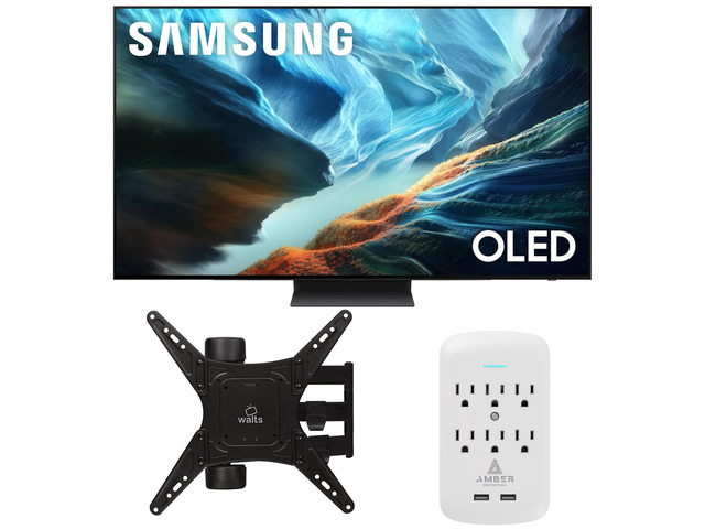 Samsung QN65S90HAEXZA 65' S90H Series OLED 4K UHD Smart Vision AI TV with a Walts Medium Full Motion Mount and Amber Protection 6-OUTLET-SURGE...