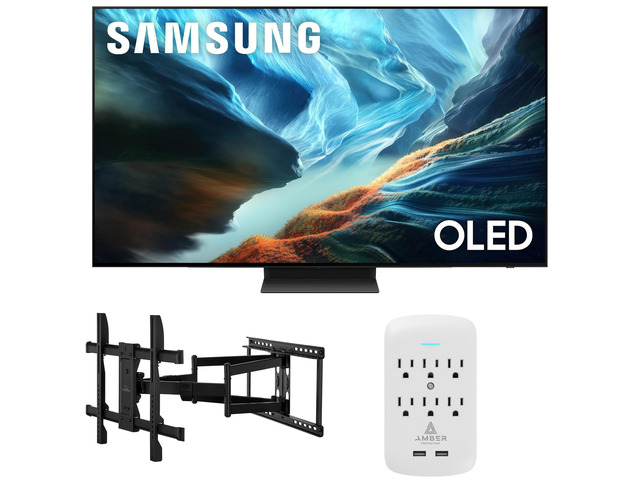 Samsung QN55S90HAEXZA 55' S90H Series OLED 4K UHD Smart Vision AI TV with a Walts XL-FULL-MOTION-MOUNT Mount and Amber Protection 6-OUTLET-SURGE...