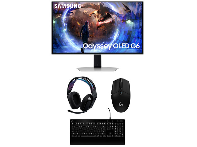 Samsung LS27DG602SNXZA 27' G60SD Odyssey OLED QHD 360Hz Gaming Monitor with G535 Headset, G213 Keyboard, and G305 Mouse (2024)