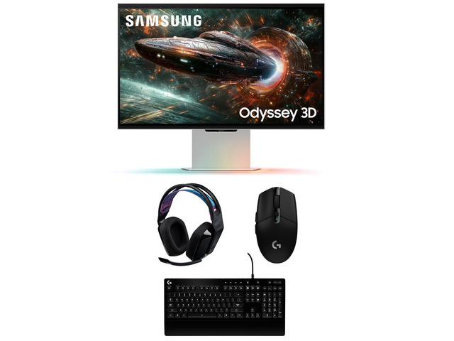 Samsung LS27FG900XNXZA G90XF 27' Odyssey 3D 4K 165Hz Gaming Monitor with G535 Headset, G213 Keyboard, and G305 Mouse (2025)