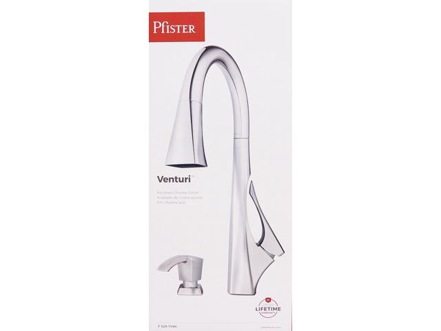 Pfister Venturi Kitchen Faucet with Pull Down Sprayer and Soap Dispenser, Single Handle, High Arc, Stainless Polished Chrome Finish, F5297VNC