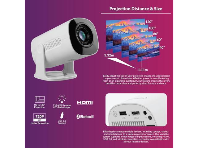 Supersonic SC-92P Smart Wi-Fi HD Projector 720p Native, 1080p Support, 1760 Lumens, Galaxy Light Effects, Bluetooth, Built-in Apps, HDMI/USB,...